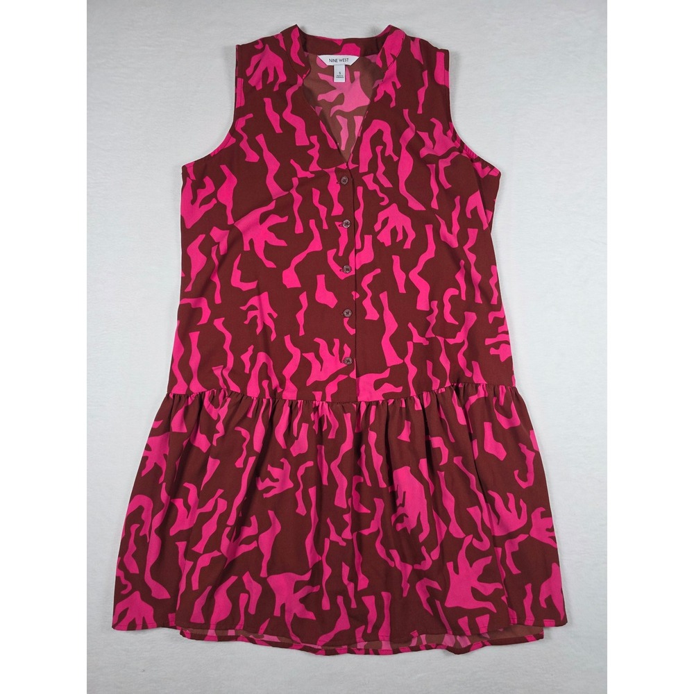Drop Waist Dress Abstract Print Sleeveless Pink Brown Small Mini Artsy